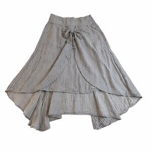 Eva Franco Womens Size 10 Striped High Low Skirt Gray Black Tie Front Cotton USA